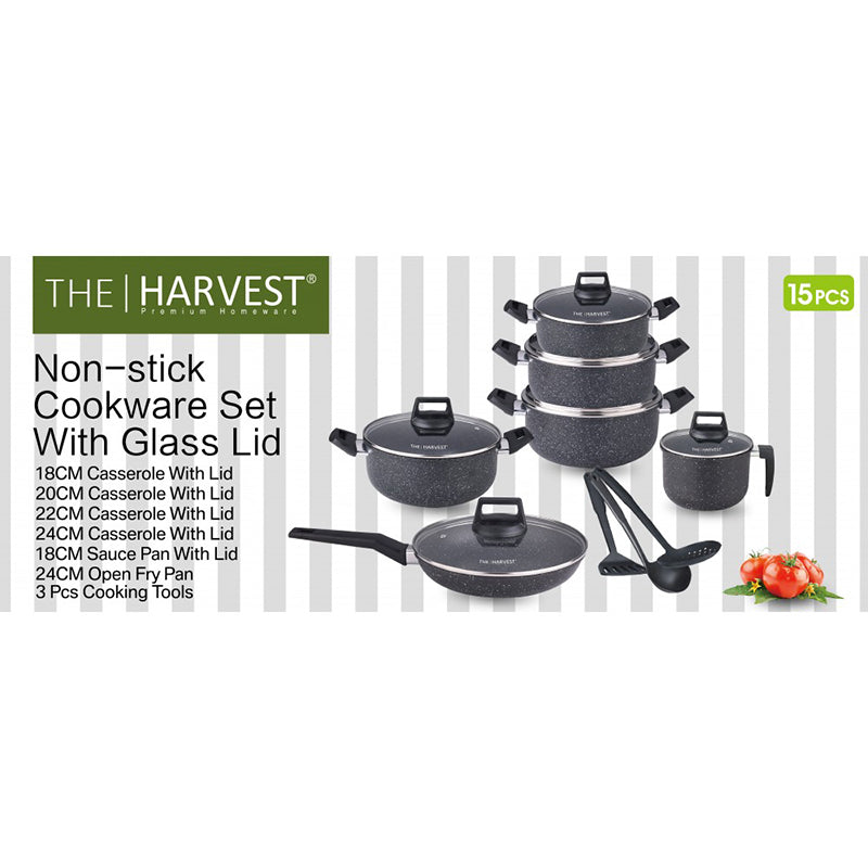 15 PCS Cookware Set Non Stick Marble Brown