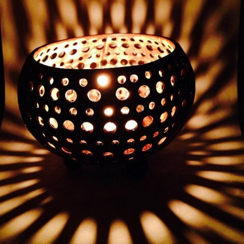 Handmade Coconut Shell Tea Light Candle Holder - bamagate-com