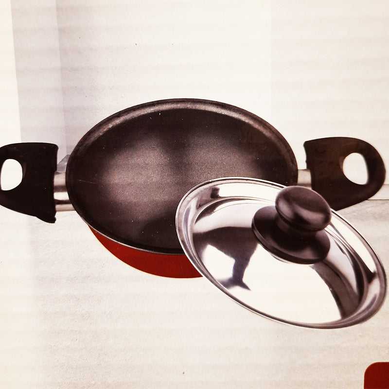 HACHI Non-Stick Hopper Pan 16cm with dual handles and glass lid for easy appam cooking on gas stoves in Sri Lanka.