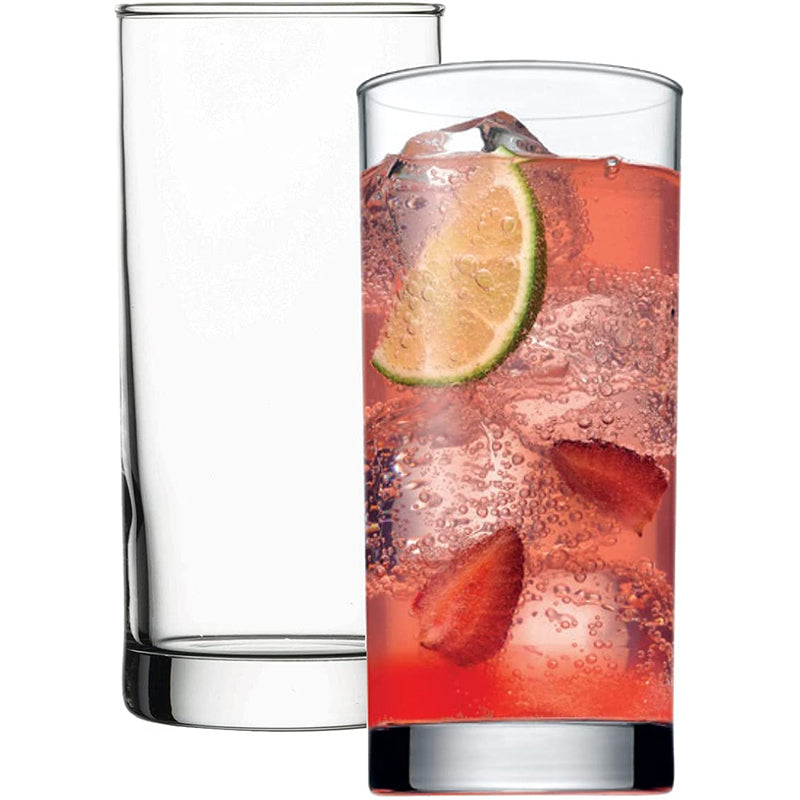 Pack of 6 drinking glasses 330ml featuring clear, durable, non-toxic glass ideal for water, cocktails, or soft drinks in modern kitchens.