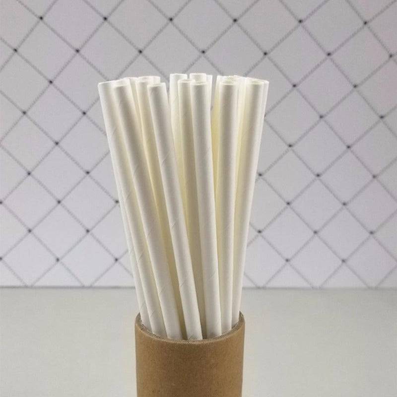 Biodegradable paper straws 8mm in a brown holder, 100 PCS pack ideal for eco-friendly party and drinkware supplies.
