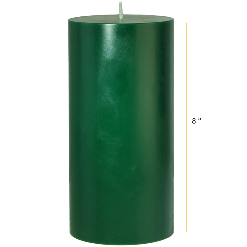 Green 8 inch large unscented pillar candle for spiritual use and patio ambience, featured in Bamagate.com’s Sri Lanka candle collection.