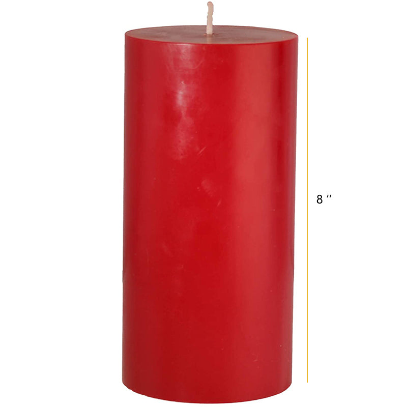 Red 8 inch unscented pillar candle for home decor and events, available at Bamagate.com in Sri Lanka. Ideal for rituals and party settings.