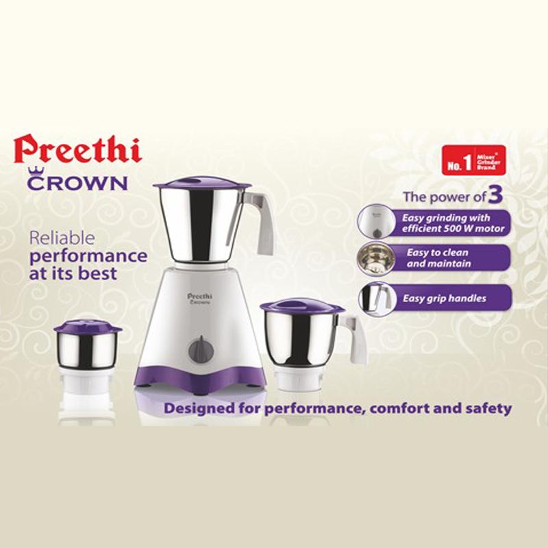 Preethi Crown 500W 3 Jar Mixer Grinder