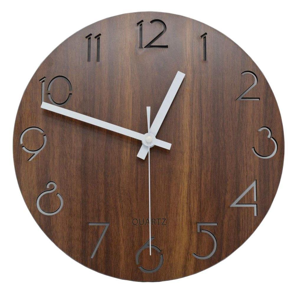 12 inch Vintage Style Wooden Decorative Round Wall Clock - bamagate-com