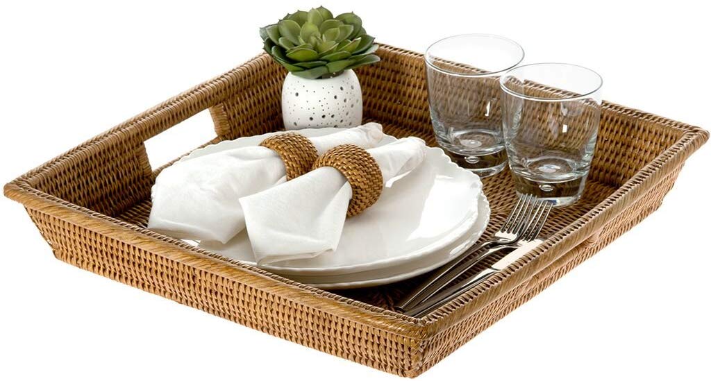 Rattan Rectangular Serving Tray with inner handle - bamagate-com
