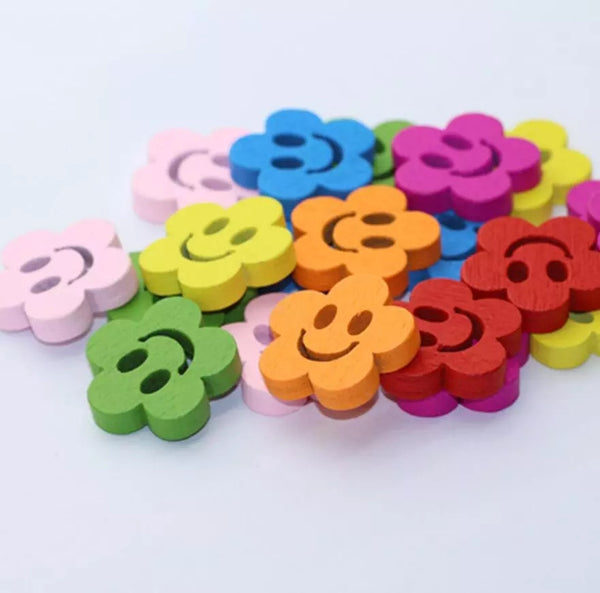 Smiley Face Wood Buttons 20 PCs