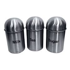 Stainless Steel Canister Tea Milk Powder & Sugar 3PCs Set - 500 g - bamagate-com