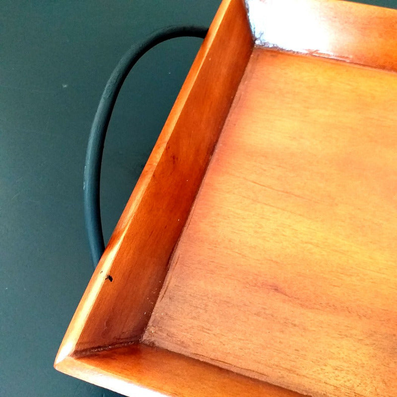 Wooden Serving Tray with Steel Handle