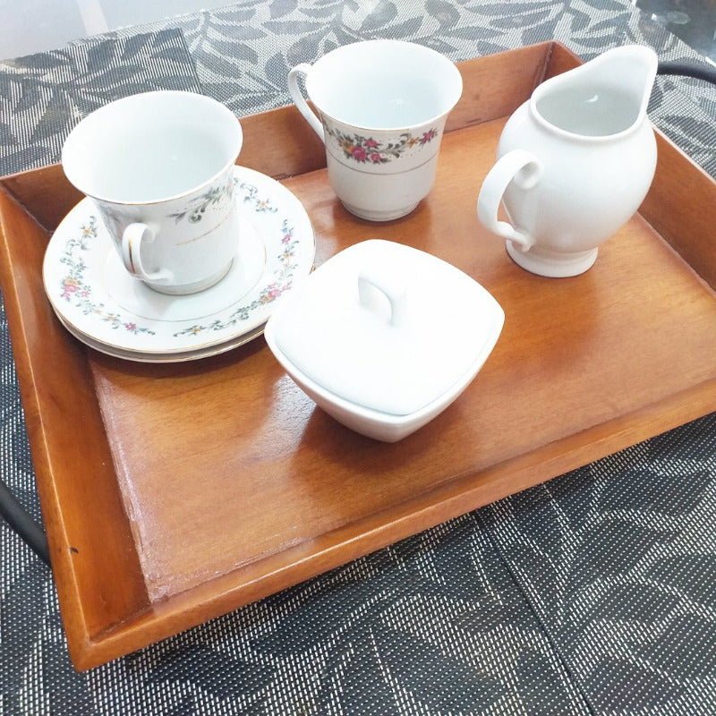 Wooden Serving Tray with Steel Handle